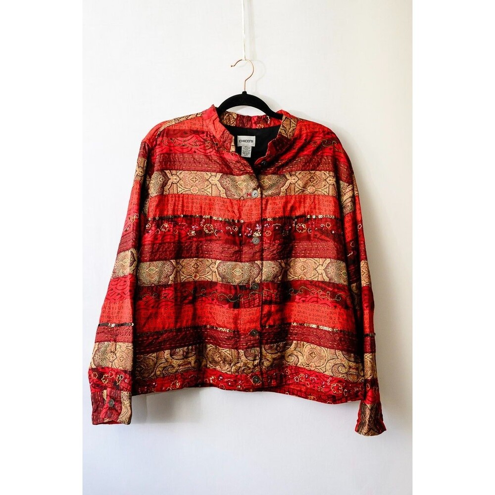 Chico's quilted jacket blazer sequins size 3 L
